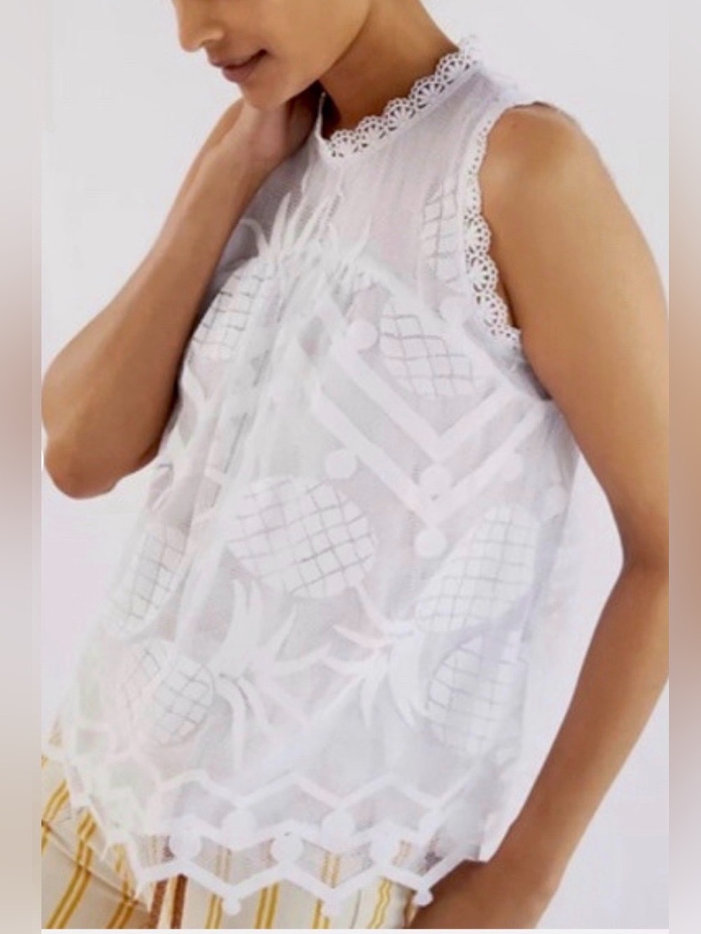 Maeve by Anthropologie Pineapple Lace Sleeveless Blouse Sz 10